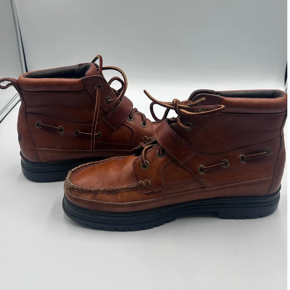Ralph Lauren Polo Sport Brown Leather Buckle Strap Hiking Boots WT2142 Mens 9B